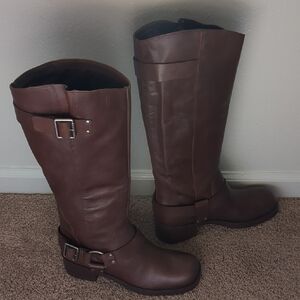 Brown Over the Knee Boots with Buckle Details